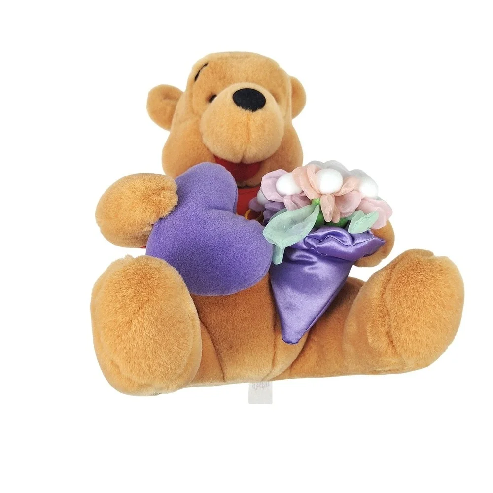 Disney Winnie the Pooh Plush Heart‎ and Flowers Bouquet Red Shirt Stuffed Animal